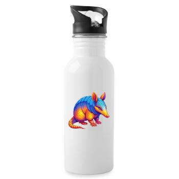 Armadillo Colorful Kawaii Cartoon Character Animal - Water bottle with straw - white - Right