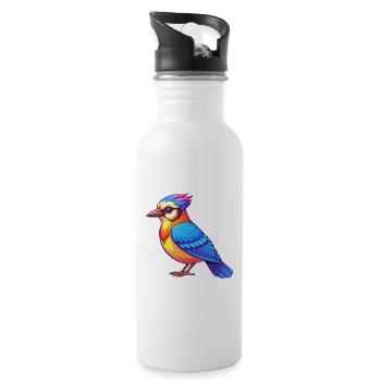 Blue Jay Colorful Kawaii Cartoon Character Clipart - Water bottle with straw - white - Right