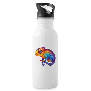 Caméléon coloré Kawaii dessin animé Personnage Animal - Gourde avec paille intégrée - blanc - Droite