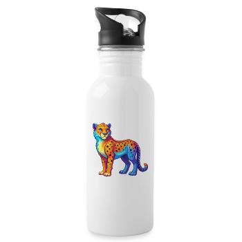 Cheetah Colorful Kawaii Cartoon Character Clipart - Water bottle with straw - white - Right