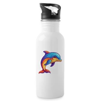 Dolphin Colorful Kawaii Cartoon Character Clipart - Water bottle with straw - white - Right