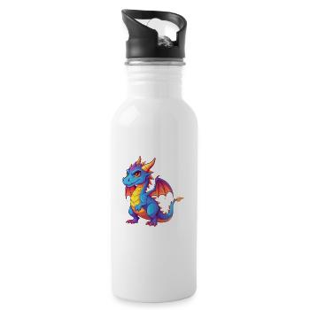 Drache Bunte Kawaii Cartoon Figur Clipart - Trinkflasche mit integriertem Trinkhalm - Weiß - Rechts