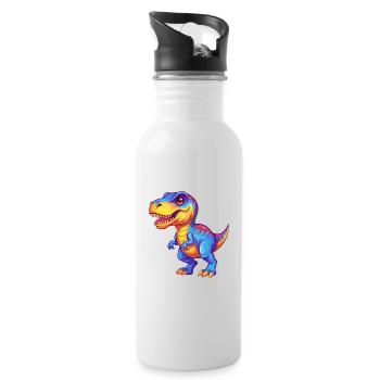 dinosaure coloré kawaii personnage de dessin animé clipart - Gourde avec paille intégrée - blanc - Droite