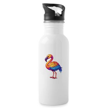flamant rose coloré kawaii dessin animé personnage clipart - Gourde avec paille intégrée - blanc - Droite