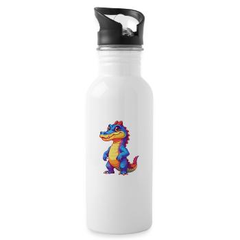 Crocodile Colorful Kawaii Cartoon Character Animal - Water bottle with straw - white - Right