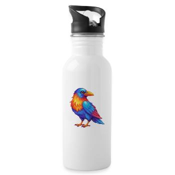 Crow Colorful Kawaii Cartoon Character Clipart - Water bottle with straw - white - Right