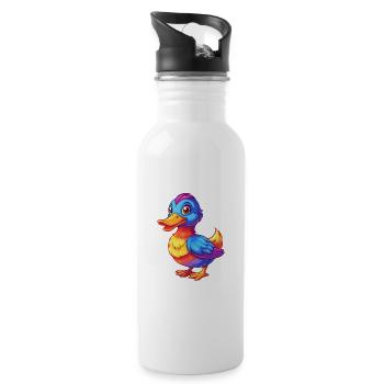 Duck Colorful Kawaii Cartoon Character Clipart - Water bottle with straw - white - Right