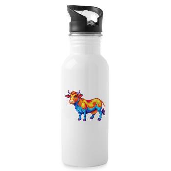 Cow Colorful Kawaii Cartoon Character Clipart - Water bottle with straw - white - Right