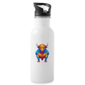 Bull Colorful Kawaii Cartoon Character Clipart - Water bottle with straw - white - Right