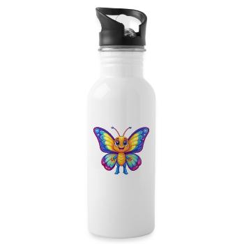 papillon coloré kawaii personnage de dessin animé animal - Gourde avec paille intégrée - blanc - Droite
