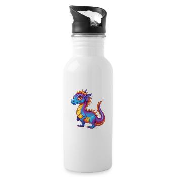 Basilisk Bunte Kawaii Cartoon Figur Clipart - Trinkflasche mit integriertem Trinkhalm - Weiß - Rechts
