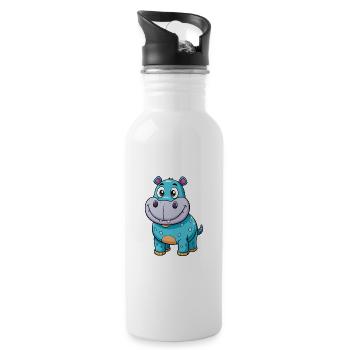 Nilpferd Niedliche Zeichentrickfigur Kawaii Clipart - Trinkflasche mit integriertem Trinkhalm - Weiß - Rechts
