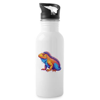 Iguana Colorful Kawaii Cartoon Character Clipart - Water bottle with straw - white - Right