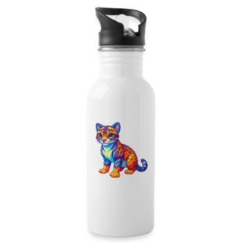 Ocelot Colorful Kawaii Cartoon Character Clipart - Water bottle with straw - white - Right