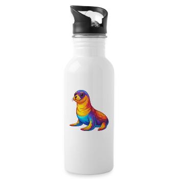 Siegel Bunte Kawaii Cartoon Figur Clipart - Trinkflasche mit integriertem Trinkhalm - Weiß - Rechts