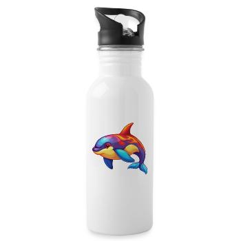 Orca Bunte Kawaii Cartoon Figur Clipart - Trinkflasche mit integriertem Trinkhalm - Weiß - Rechts