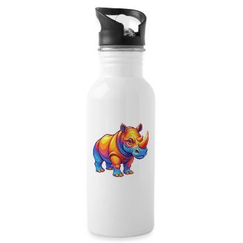 rhinocéros coloré kawaii personnage de dessin animé clipart - Gourde avec paille intégrée - blanc - Droite
