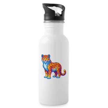 Snow Leopard Colorful Kawaii Cartoon Character - Water bottle with straw - white - Right
