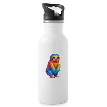 Faultier Bunte Kawaii Cartoon Figur Clipart - Trinkflasche mit integriertem Trinkhalm - Weiß - Rechts