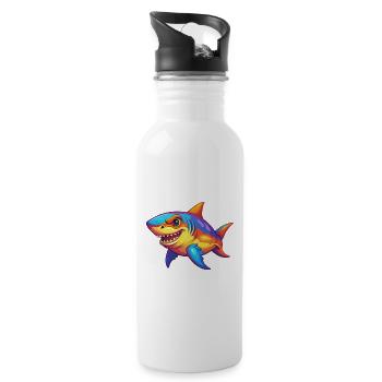 requin coloré kawaii dessin animé personnage clipart - Gourde avec paille intégrée - blanc - Droite