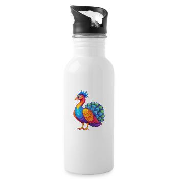 Peacock Colorful Kawaii Cartoon Character Clipart - Water bottle with straw - white - Right