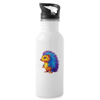 Porcupine Colorful Kawaii Cartoon Character Animal - Water bottle with straw - white - Right
