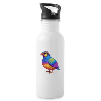 Partridge Colorful Kawaii Cartoon Character Animal - Water bottle with straw - white - Right