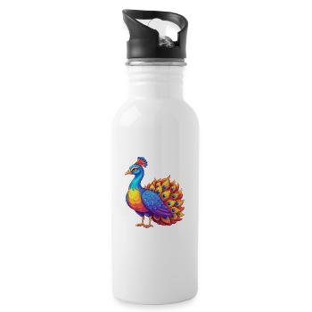 Peacock Colorful Kawaii Cartoon Character Clipart - Water bottle with straw - white - Right