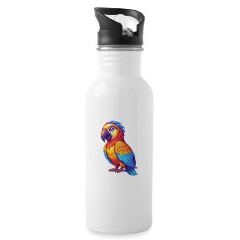 Parrot Colorful Kawaii Cartoon Character Clipart - Water bottle with straw - white - Right
