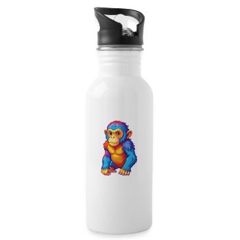 Monkey Colorful Kawaii Cartoon Character Clipart - Water bottle with straw - white - Right