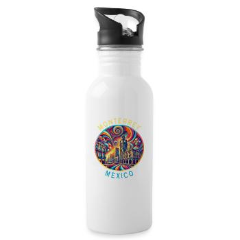 Monterrey Mexiko Städte Kunst Design - Trinkflasche mit integriertem Trinkhalm - Weiß - Rechts