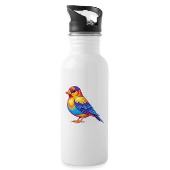 Stieglitz Bunte Kawaii Cartoon Figur Vogel - Trinkflasche mit integriertem Trinkhalm - Weiß - Rechts