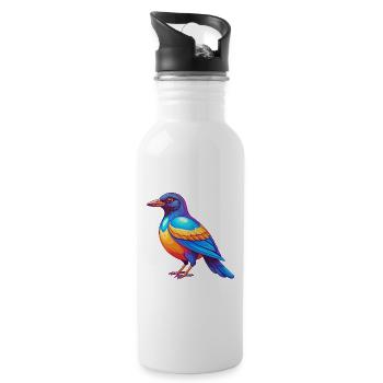 Elster Bunte Kawaii Cartoon Figur Vogel - Trinkflasche mit integriertem Trinkhalm - Weiß - Rechts