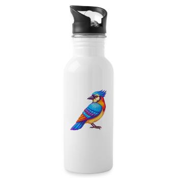 Blauhäher Bunte Kawaii Cartoon Figur Vogel - Trinkflasche mit integriertem Trinkhalm - Weiß - Rechts