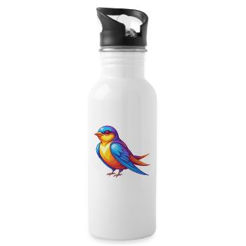 Schwalbe Bunte Kawaii Cartoon Figur Vogel - Trinkflasche mit integriertem Trinkhalm - Weiß - Rechts