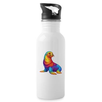 Sea Lion Colorful Kawaii Cartoon Sea Animal - Water bottle with straw - white - Right