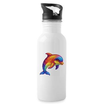 Porpoise Colorful Kawaii Cartoon Sea Animal - Water bottle with straw - white - Right