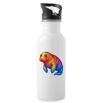 Manatee Colorful Kawaii Cartoon Sea Animal - Water bottle with straw - white - Right