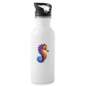 Sea Horse Colorful Kawaii Cartoon Sea Animal - Water bottle with straw - white - Right