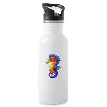 Seepferdchen Buntes Kawaii Cartoon Meerestier - Trinkflasche mit integriertem Trinkhalm - Weiß - Rechts