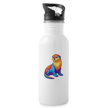 Sea Otter Colorful Kawaii Cartoon Sea Animal - Water bottle with straw - white - Right
