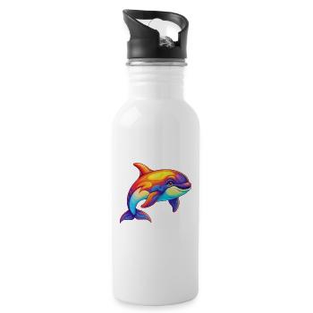 Orca Buntes Kawaii Cartoon Meerestier - Trinkflasche mit integriertem Trinkhalm - Weiß - Rechts