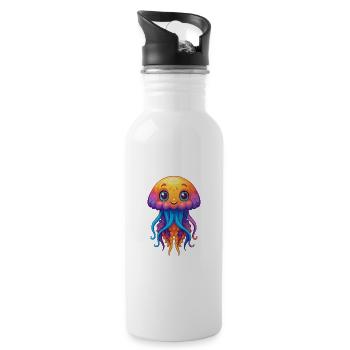 Jellyfish Colorful Kawaii Cartoon Sea Animal - Water bottle with straw - white - Right