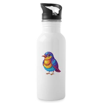 Drossel Bunte Kawaii Cartoon Figur Vogel - Trinkflasche mit integriertem Trinkhalm - Weiß - Rechts