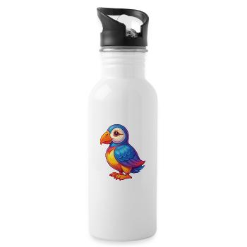 Macareux coloré Kawaii personnage de dessin animé oiseau - Gourde avec paille intégrée - blanc - Droite