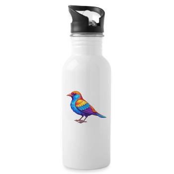 Red Winged Blackbird Colorful Kawaii Cartoon - Water bottle with straw - white - Right