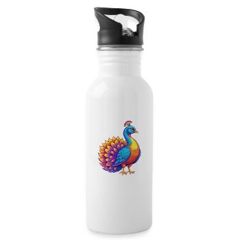 Peacock Colorful Kawaii Cartoon Character Bird - Water bottle with straw - white - Right
