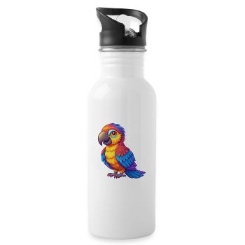 Parrot Colorful Kawaii Cartoon Character Bird - Water bottle with straw - white - Right