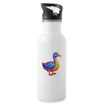 Goose Colorful Kawaii Cartoon Character Bird - Water bottle with straw - white - Right