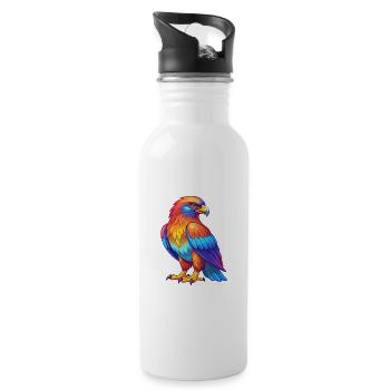 Hawk Colorful Kawaii Cartoon Character Bird - Water bottle with straw - white - Right